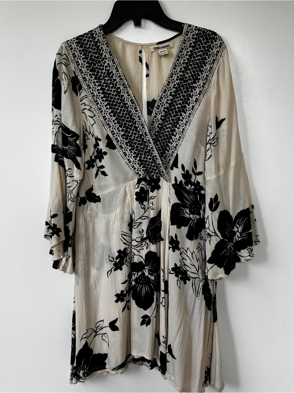 Billabong Cream and Black Floral Wrap Tunic Dress